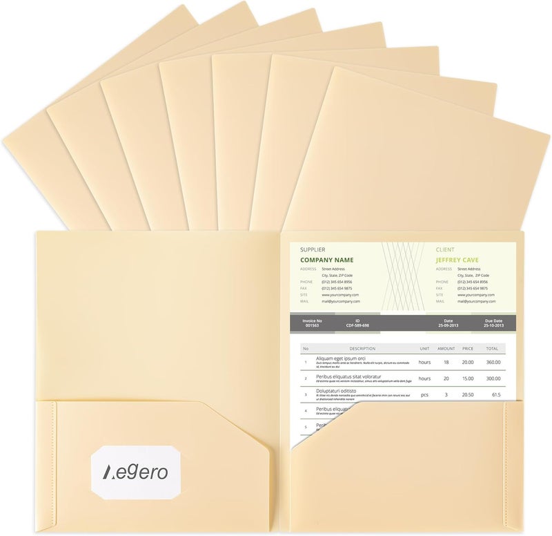 Aegero Plastic Folders with Pockets (7 Pack, Cream Yellow), Durable Heavy Duty File Folders with Business Card Slot, 2-Pocket Folder for Schoolwork & Office,Letter Size - Image 1